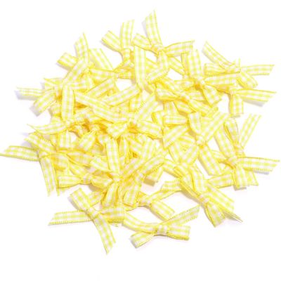 100pcs Mini Gingham Ribbon Bows for DIY Craft Sewing Scrapbooking Wedding and Gift Decoration(Yellow)