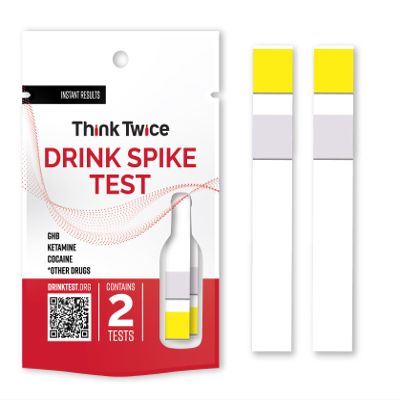 2-Pack Drink Safety Test Strips Beverage Awareness Strips for Nights Out 100 Individually Packaged Units Retail Ready or Give-Away Item Think Twice