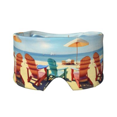 Beach Chairs and Scenery Print Travel Sleep Eye and Ear Muffs Mask Noise Blocking and Light Covering Sleep Aid