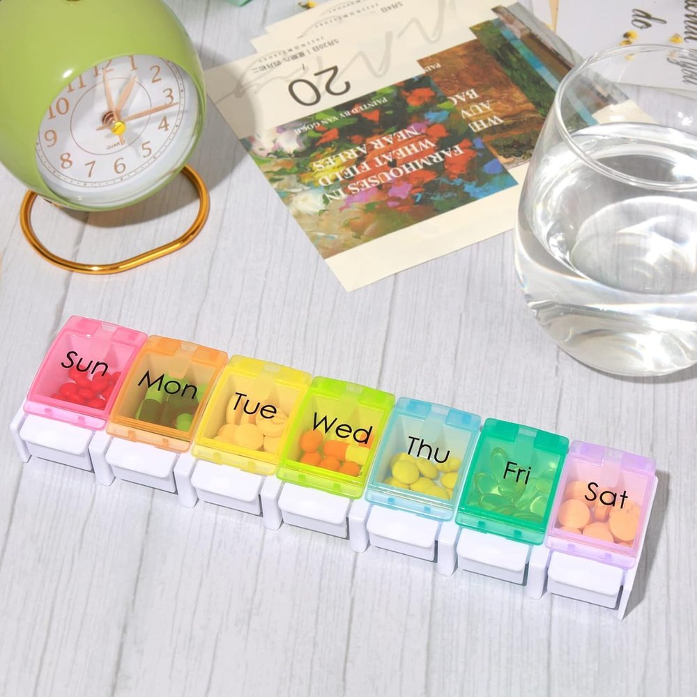 2 Pack Large Weekly Pill Organizer, Big Pill Box 7 Day, BPA Free XL Daily Pill Case for Pills, Vitamin, Fish Oils or Supplements