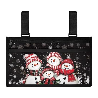 Rnyleeg Snowman Wheelchair Accessories for Seniors Electric Wheelchair Side Bag with Cup Holder Wheelchair Bags to Hang on Side with Zipper Large Capacity Bag for Walker