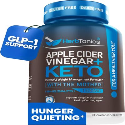 Herbtonics Apple Cider Vinegar + Keto BHB GLP-1 Support, 60 Capsules
