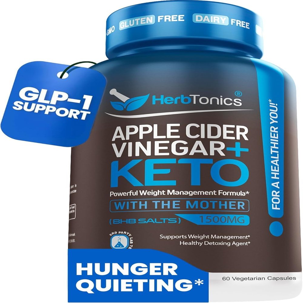 Herbtonics Apple Cider Vinegar + Keto BHB GLP-1 Support, 60 Capsules