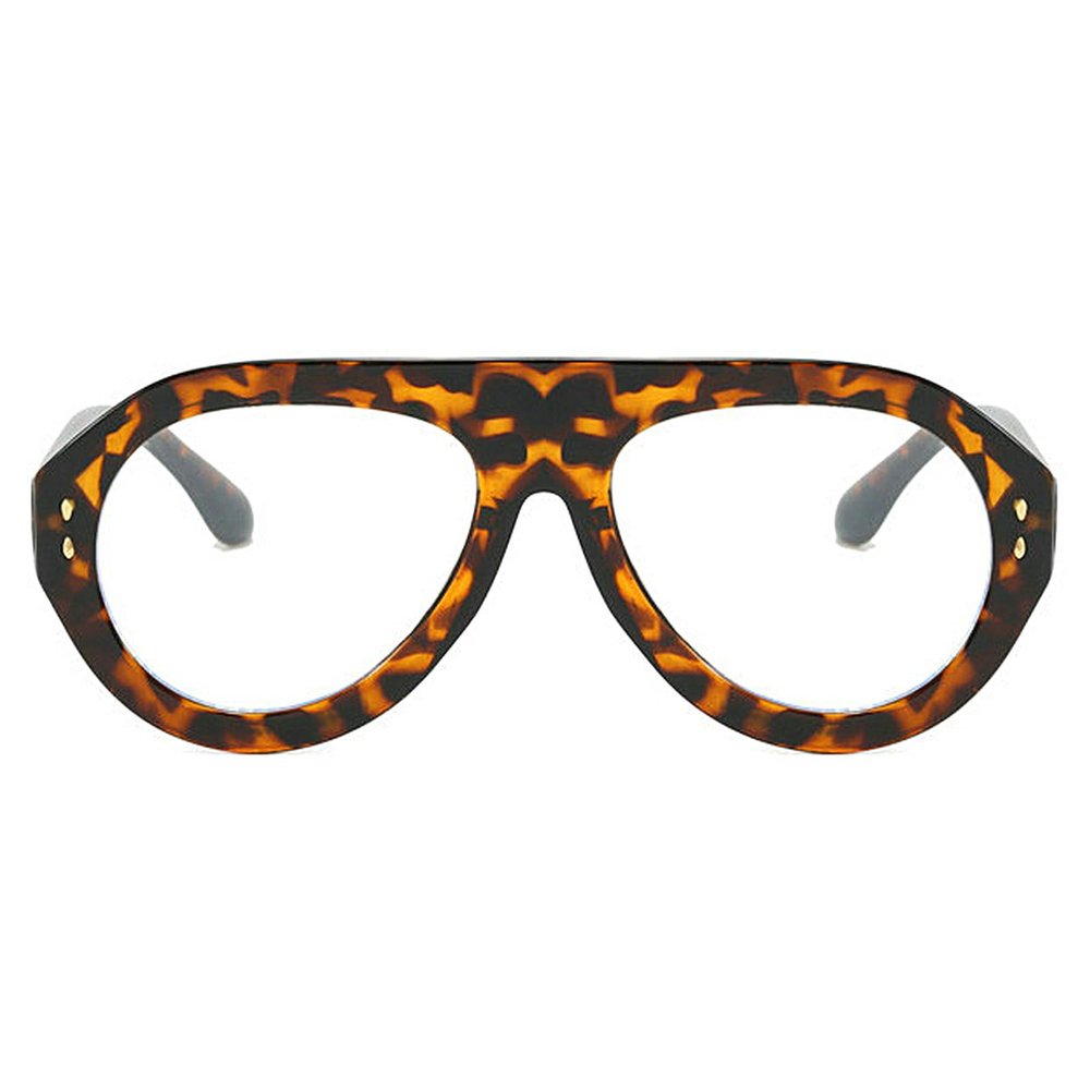 COTIA Trendy Oversized Pilot Reading Glasses Women Men Flower Brown Vintage Eyeglasses Anti Blue Light Presbyopic Glasses (leopard, 2.5, x)