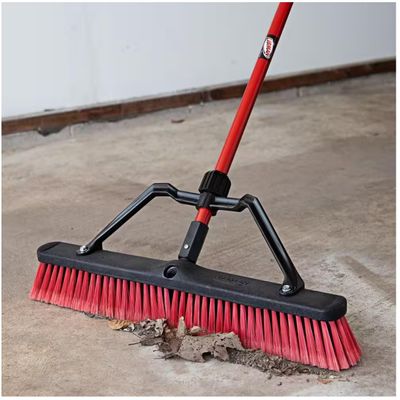 24-Inch Heavy-Duty Push Broom  Outdoor Multi-Surface Broom with Steel Handle & Brace for Garage, Warehouse, Sidewalk (Made in USA)