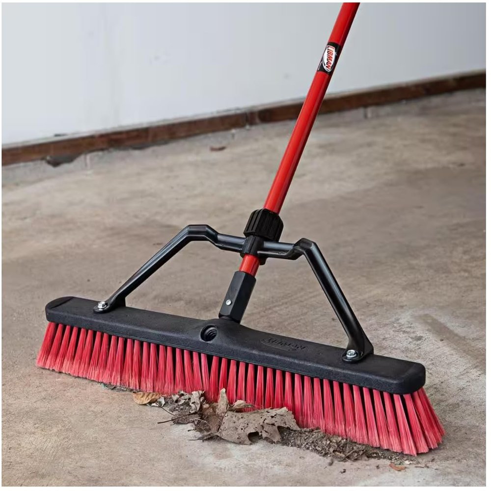 24-Inch Heavy-Duty Push Broom  Outdoor Multi-Surface Broom with Steel Handle & Brace for Garage, Warehouse, Sidewalk (Made in USA)