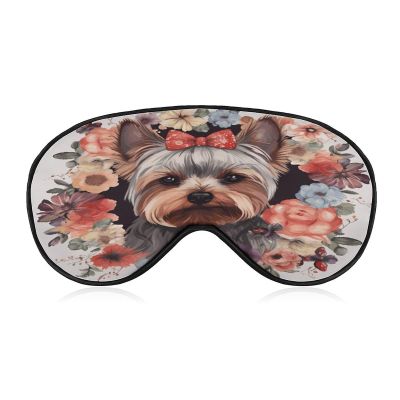 Adjustable Soft Sleep Eye Mask for Total Darkness, Yorkie Floral Print Light-Blocking Eye Mask Comfortable Eye Mask for Rest & Travel