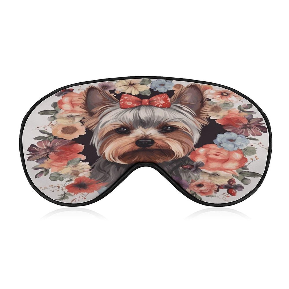 Adjustable Soft Sleep Eye Mask for Total Darkness, Yorkie Floral Print Light-Blocking Eye Mask Comfortable Eye Mask for Rest & Travel