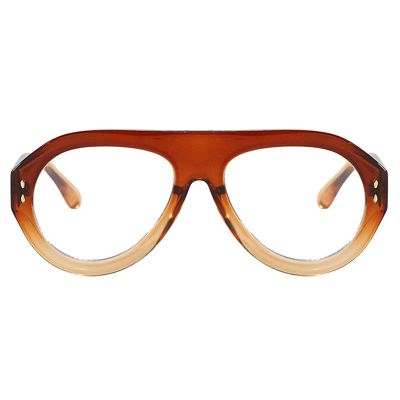 COTIA Trendy Oversized Pilot Reading Glasses Women Men Flower Brown Vintage Eyeglasses Anti Blue Light Presbyopic Glasses (tea, 2, x)