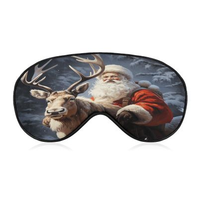 Adjustable Soft Sleep Eye Mask for Total Darkness, Santa Claus and Deer Elk Print Light-Blocking Eye Mask Comfortable Eye Mask for Rest & Travel
