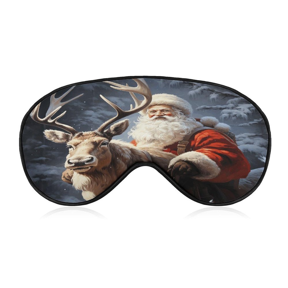 Adjustable Soft Sleep Eye Mask for Total Darkness, Santa Claus and Deer Elk Print Light-Blocking Eye Mask Comfortable Eye Mask for Rest & Travel