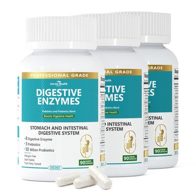 Anven Health 800mg Digestive Enzymes for Men and Women with Probiotics & Prebiotics, 8 Key Enzymes, Protease, Amylase & Lipase | 270 Capsules - A 90-Day Supply for Bloating & Gas Relief - Non-GMO