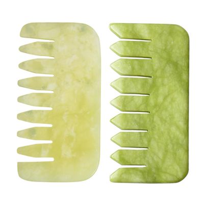 Gogogmee 2pcs Natural Jade Head Massage Combs Gua Sha Scraping Scalps Hair Care Tools