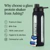 Asbirg 2.0 | 35 oz Glass Protein Shaker Bottle BPA-Free, Leakproof Lid, Stainless Steel Mixing Ball & Silicone Sleeve Gym Shaker for Smoothies, Shakes & Pre-Workout | Black view 2