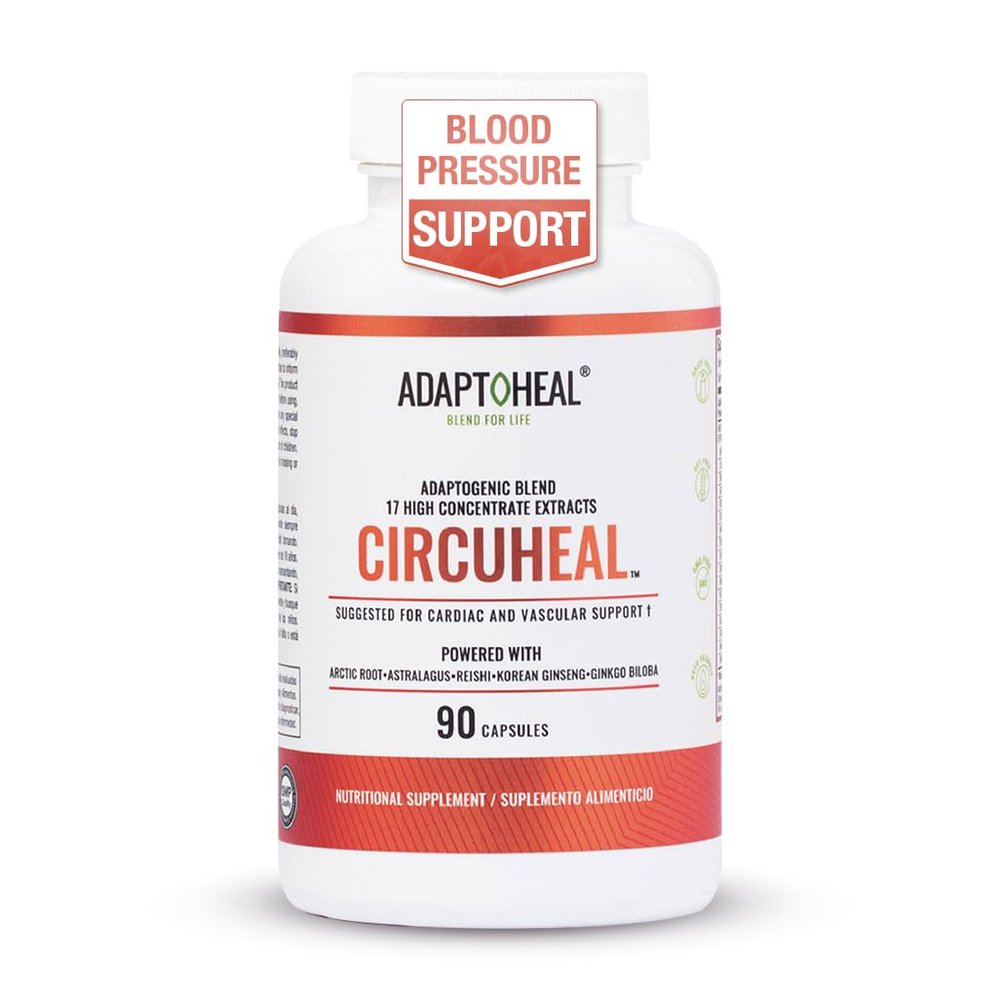 ADAPTOHEAL Circuheal Adaptogenic Blend with 7 High-Concentrate Botanical Extracts including Astragalus, Ginkgo Biloba & Reishi Daily Circulation Support Formula 90 Capsules