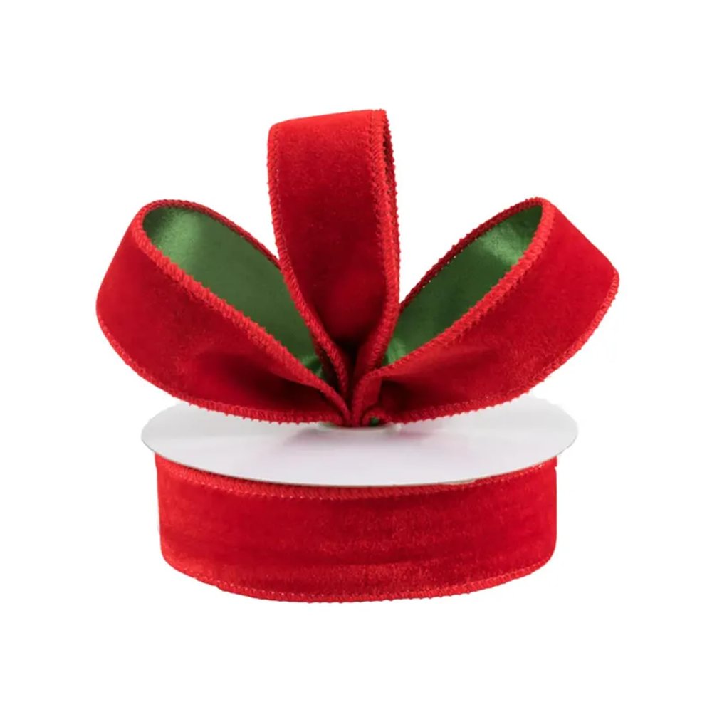 15 feet Christmas Velvet Red Green Wired Ribbon, Deluxe Velvet Red and Green Satin Fabric Wired Ribbon, Christmas Wired Ribbon, Ribbon for Wreaths, 1.5" Wired Ribbon