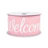 15 feet Welcome Pastel Pink Wired Ribbon, Welcome Pastel Pink Canvas 2.5" Wired Ribbon, Welcome Wired Ribbon, Ribbon for Wreaths view 2
