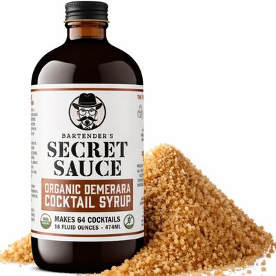 Bartenders Secret Sauce USDA Organic Demerara Syrup 16 oz Rich Cocktail Syrup with Organic Demerara Sugar Perfect for Old Fashioneds, Tiki Drinks, Coffee, Espresso & Desserts Gluten Free, Non-GMO, OU Kosher