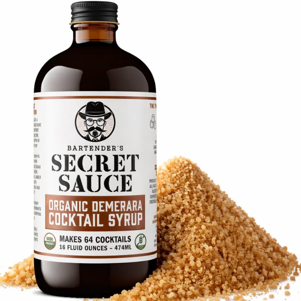 Bartenders Secret Sauce USDA Organic Demerara Syrup 16 oz Rich Cocktail Syrup with Organic Demerara Sugar Perfect for Old Fashioneds, Tiki Drinks, Coffee, Espresso & Desserts Gluten Free, Non-GMO, OU Kosher