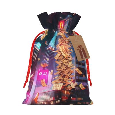 MyPiky Dollar Sign Money Print Christmas Gift Bags Gift Wrap Bags Storage Bag Package Drawstring Gift Bag For Party Holiday