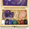 Atminafays Large Premium Crystals and Healing Stones in Wooden Gift Box + Velvet Pouch + 7 Chakra Tumbled Gemstones+Info Guide, Amethyst ClusterRose Quartz Quartz Crystal Point view 1
