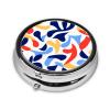 White Red Blue Pattern Round Pill Case, Abstract Portable Pill Box for Pocket Metal Medicine Vitamin Organizer 3 Compartment Three Times A Day view 4