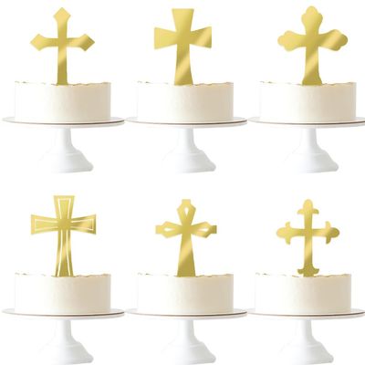 12PCS Acrylic Cross Cake Topper Picks for Baby Shower Birthday Party Decorations Christian Religious Party Decoration Supplies/Baptism First Holy Communion Party Decorations Supplies (12PCS Cross)