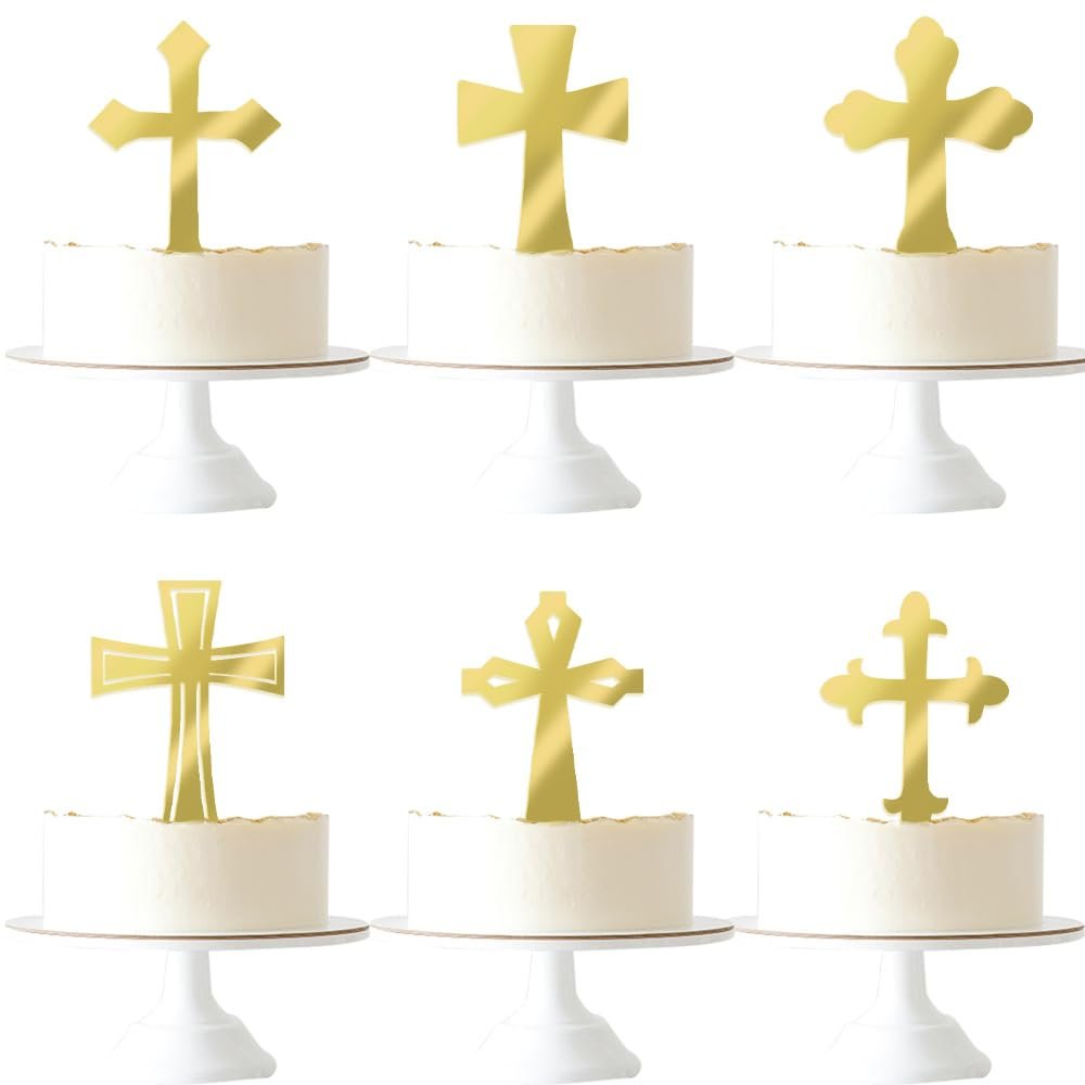 12PCS Acrylic Cross Cake Topper Picks for Baby Shower Birthday Party Decorations Christian Religious Party Decoration Supplies/Baptism First Holy Communion Party Decorations Supplies (12PCS Cross)