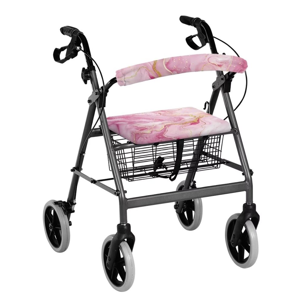 SUITOSELFY Rollator Walker Accessories Pink Marble Print Seat Covers for Walkers for Seniors Removable and Washable Rollator Walker Seat and Backrest Covers