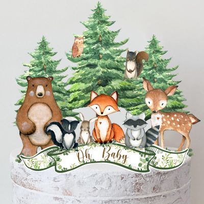 12Pcs Woodland Cake Topper, Woodland Animals Baby Shower Decorations, Woodland Toppers Forest Animal Baby Shower Decorations Boy Girl Party Supplies