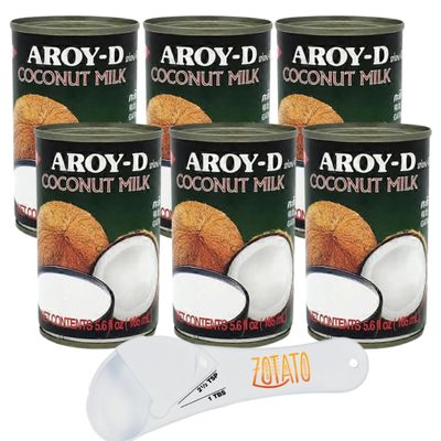 (6 Packs) Coconut Milk 5.6oz Cans Bundle with 5-in-1 Measuring Spoon, 100% Pure Thai Coconut Milk