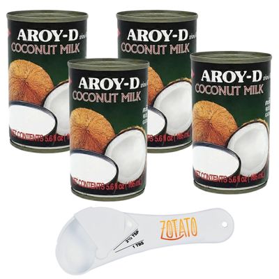 (4 Packs) Coconut Milk 5.6oz Cans Bundle with 5-in-1 Measuring Spoon, 100% Pure Thai Coconut Milk