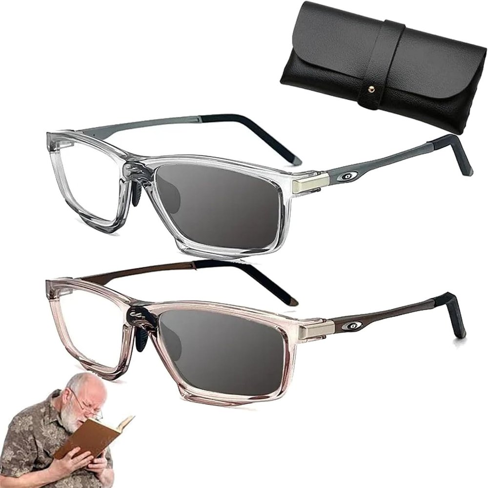 Sports Outdoor Aluminum Magnesium Ultra-Light Color-Changing Multi-Focal Reading Glasses, Anti-Blue Light Presbyopia Glasses (2Pcs-D,3.5X)