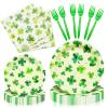 96 Pieces St. Patrick's Day Tableware Set - Shamrock Disposable Dinnerware with Clover Design Plates, Napkins, and Forks for Irish Celebrations and Festive Gatherings, Serves 24 Guests view 1