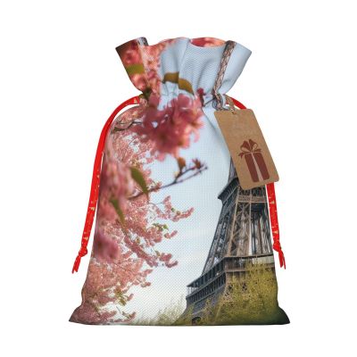 NONHAI Christmas Drawstring Gift Bag Burlap Christmas Treat Bag Paris Eiffel Tower Flower Gift Goody Bags for Xmas Holiday New Year Party Favors Supplies Wrapping Sacks Gift Wrap Bags