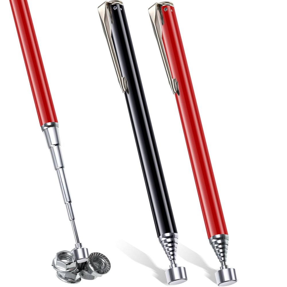 Patelai 2 Pieces Telescoping Magnetic Pick up Tool Grabbers Reacher Tools with Pocket Clip 25 Inch Telescopic Retrieving Magnet Gift for Man, Father, Mechanic, Handyman, Husband (Black,Red)