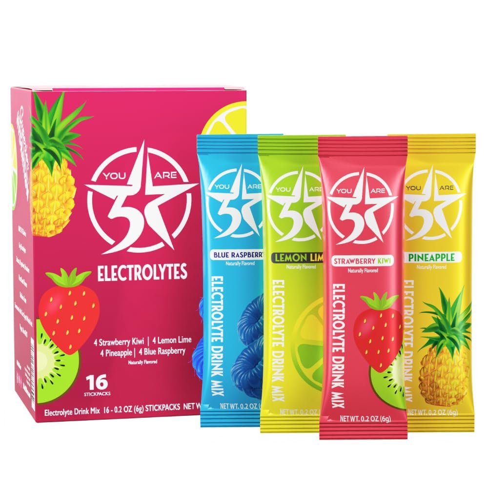 5 STAR Electrolytes - Electrolyte Powder Drink Mix for Rapid Hydration | 16 Single Serve Stickpacks, Real Fruit Flavors, Clean Ingredients, Non-GMO, Gluten Free, Variety Pack