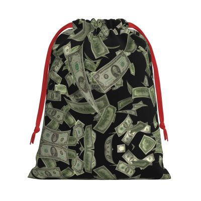 SamLng Small Drawstring Gift Bag - Dollar Sign Money Perfect for Christmas, Holiday, & Party Favors - Candy Bags & Treat Sacks