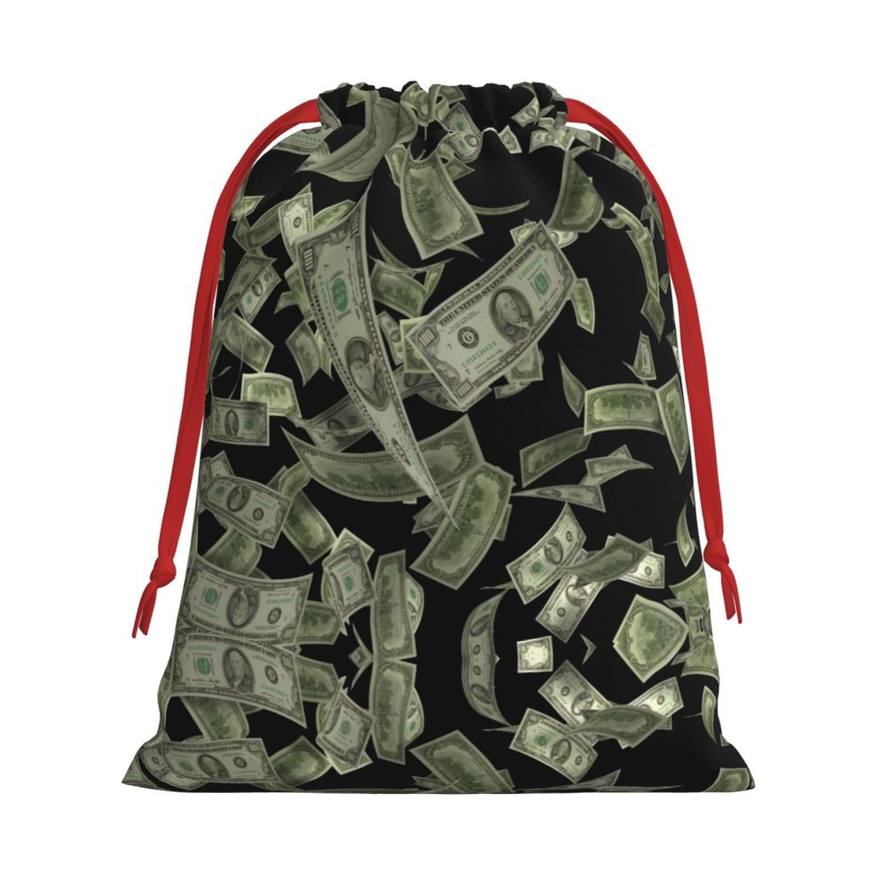 SamLng Small Drawstring Gift Bag - Dollar Sign Money Perfect for Christmas, Holiday, & Party Favors - Candy Bags & Treat Sacks