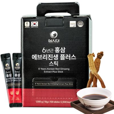 6-Year Korean Red Ginseng Stick 100 Count  Every Ginseng Plus Extract  100% Korean Sourced  6-Year-Old Roots  Boost Energy, Immunity & Vitality  Convenient Easy-Cut Sachets