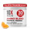 10X Health Amino Acids - 30 Servings of EAA & BCAA Powder, Pre Workout BCAA with Essential Amino Acids Supplement - BCAAs & EAAs for Longevity, Muscle Support, Strength, Energy - Tropical Orange view 1