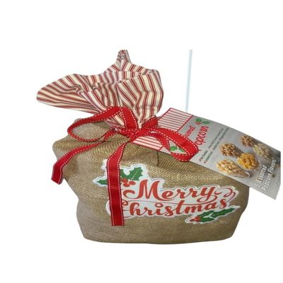 Christmas Gourmet Popcorn Pub Cheddar Sea Salt & Caramel Corn Kettle Corn Peppermint Crunch Caramel corn in Burlap Bag jute Sack 2.81 Lbs (bag design will vary)