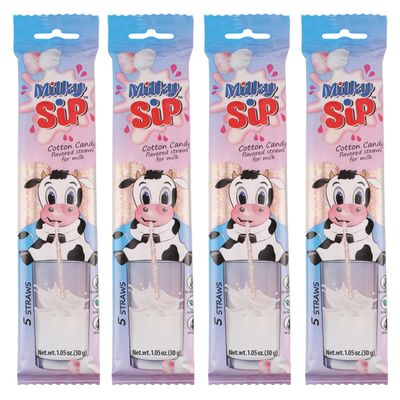 20 Milky Sip Cotton Candy Flavored Straws For Milk - 4 Packs of Milk Flavoring Straws, 5 Straws in Each. Magical Cotton Candy Flavor Makes Children Eager, Want and Love to Drink Milk