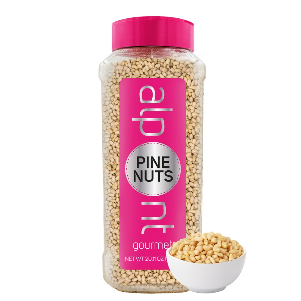 ALPONT GOURMET Raw Pine Nuts - Unsalted & Crunchy - Whole Pine Nuts for Snacking, Topping, Baking, Pesto - All Natural & Non-GMO - 20.11oz (570g)