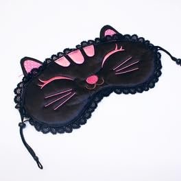 212 Main 7.9 x 3.1 in. Black Temptation - Embroidered Applique Eye Shade Sleeping Mask Cover & Sleep Blinder