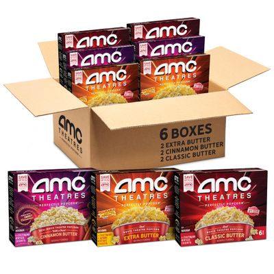 AMC Theatres Microwave Popcorn, Variety Pack with Cinnamon Butter, 2.75 oz (6 Boxes, 36 Count)
