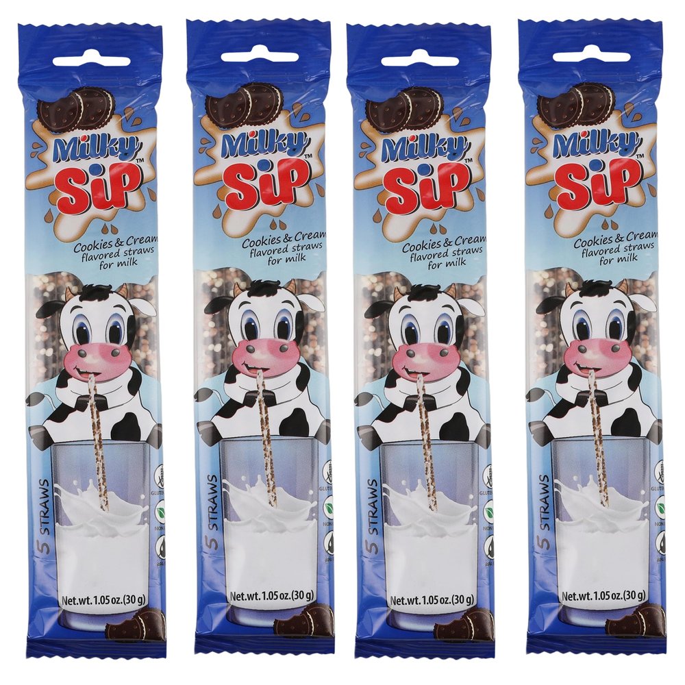 20 Milky Sip Cookies and Cream Flavored Straws For Milk - 4 Packs of Milk Flavoring Straws, 5 Straws in Each. Magical Cookies and Cream Flavor Makes Children Eager, Want and Love to Drink Milk