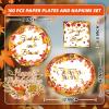 100PCS Thanksgiving Paper Plates and Napkins Set- (25 Guests) with 10*12 Inch Oval Plates and 9 Inch Paper Plate, Napkins for Thanksgiving Party Supplies view 2