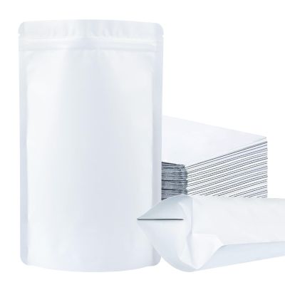 100 Pack Mylar Smell Proof Bags, Resealable White Stand Up Pouch Bags Foil Sealable Bags for Packaging, 7.811.8 Inch