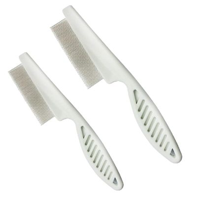 2Pcs 14cm and 18cm White Long Handle Metal Hair Nit Comb Remove Head Nits,Hair Grooming Comb with Stainless Steel Teeth for Pets And Adults Lice Treatments,Lice Treatments